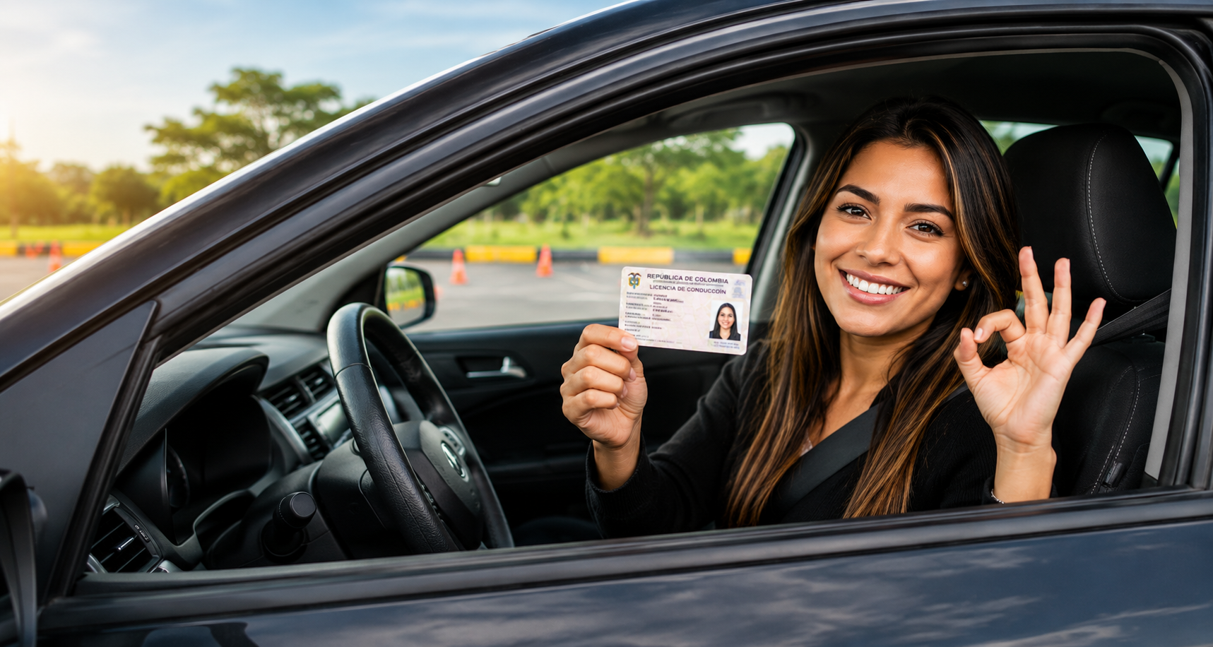 Conductora mostrando su licencia de conducción